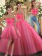 Coral Red Ball Gown Prom Dress Sweet 16 and Quinceanera with Beading Sweetheart Sleeveless Lace Up