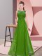 Affordable Green Empire Chiffon Scoop Sleeveless Beading and Appliques Floor Length Zipper Wedding Party Dress