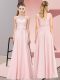 Fine Baby Pink Zipper Bridesmaid Gown Beading and Appliques Sleeveless Floor Length