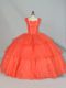 Elegant Orange Red Sleeveless Floor Length Beading and Ruffled Layers Lace Up 15th Birthday Dress