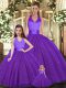 Ball Gowns Sweet 16 Dress Purple Halter Top Tulle Sleeveless Floor Length Lace Up