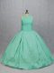 Classical Sleeveless Satin Floor Length Zipper Quinceanera Gown in Apple Green with Embroidery