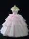 Latest Ball Gowns Sleeveless Pink Vestidos de Quinceanera Brush Train Lace Up