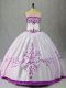 Sleeveless Floor Length Embroidery Lace Up Quinceanera Dresses with White And Purple
