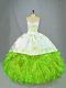 Lovely Green Sweet 16 Dresses Satin and Organza Brush Train Sleeveless Beading and Embroidery