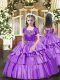 Custom Design Floor Length Lavender Pageant Dress Womens Straps Sleeveless Lace Up