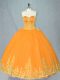 Sweetheart Sleeveless Lace Up Quince Ball Gowns Gold Tulle