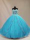 Aqua Blue Sleeveless Tulle Court Train Lace Up Sweet 16 Dresses for Sweet 16 and Quinceanera