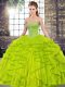Olive Green Sleeveless Tulle Lace Up Quince Ball Gowns for Military Ball and Sweet 16 and Quinceanera