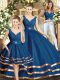 Artistic V-neck Sleeveless Backless Quince Ball Gowns Navy Blue Tulle