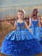 Glorious Blue Sleeveless Sweep Train Embroidery Kids Pageant Dress