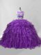 Purple Scoop Zipper Beading and Ruffles Sweet 16 Quinceanera Dress Brush Train Sleeveless