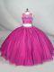 Classical Fuchsia Zipper Ball Gown Prom Dress Beading Sleeveless Floor Length