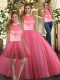 Tulle Halter Top Sleeveless Backless Beading Quinceanera Dress in Coral Red