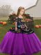 Eye-catching Embroidery Little Girl Pageant Dress Purple Lace Up Sleeveless Floor Length