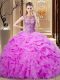 Best Selling Floor Length Lilac Quinceanera Dress Scoop Sleeveless Lace Up