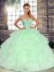 Free and Easy Floor Length Lace Up Sweet 16 Dress Apple Green for Military Ball with Beading and Ruffles