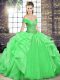 Vintage Green Organza Lace Up Off The Shoulder Sleeveless Floor Length 15th Birthday Dress Beading and Ruffles