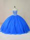Blue Sleeveless Tulle Lace Up 15 Quinceanera Dress for Sweet 16 and Quinceanera