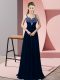 Unique Floor Length Zipper Navy Blue for Prom and Party with Beading