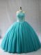 Lovely Aqua Blue Sleeveless Beading Lace Up Ball Gown Prom Dress