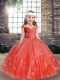 Coral Red Sleeveless Beading and Hand Made Flower Pageant Dress