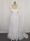 White Scoop Neckline Beading and Lace Wedding Gown Cap Sleeves Lace Up