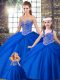 Dazzling Royal Blue Tulle Lace Up Sweetheart Sleeveless Ball Gown Prom Dress Brush Train Beading and Pick Ups
