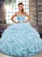 Light Blue Sweetheart Neckline Beading and Ruffles Quinceanera Gowns Sleeveless Lace Up