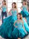 Classical Aqua Blue Scoop Lace Up Beading and Ruffles Quinceanera Gown Sleeveless