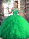 Customized Green Quinceanera Gown Military Ball and Sweet 16 and Quinceanera with Beading and Ruffles Halter Top Sleeveless Lace Up