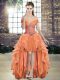 Discount High Low Orange Glitz Pageant Dress Tulle Sleeveless Beading and Ruffles