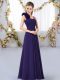Admirable Purple Court Dresses for Sweet 16 Wedding Party with Hand Made Flower Straps Sleeveless Lace Up