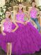 Tulle Sleeveless Floor Length Quince Ball Gowns and Embroidery and Ruffles