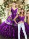 Exquisite Floor Length Purple 15 Quinceanera Dress V-neck Sleeveless Backless