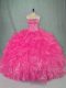 Elegant Ball Gowns Sweet 16 Dresses Hot Pink Strapless Organza Sleeveless Floor Length Lace Up