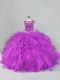 Vintage Purple Ball Gowns Scoop Sleeveless Tulle Floor Length Lace Up Beading and Ruffles Sweet 16 Dresses