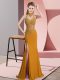 Gold Backless Halter Top Lace and Appliques Prom Dress Chiffon Sleeveless