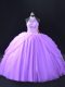 Best Selling Ball Gowns Sweet 16 Dresses Lavender Halter Top Tulle Sleeveless Floor Length