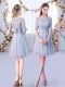 Enchanting Mini Length Grey Wedding Party Dress Scoop Half Sleeves Lace Up