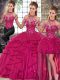 Wonderful Fuchsia Sleeveless Floor Length Beading and Ruffles Lace Up Quinceanera Gowns