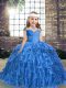 Superior Straps Sleeveless Lace Up Pageant Dress Toddler Blue Organza