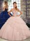 Brush Train Ball Gowns Sweet 16 Dress Peach Sweetheart Tulle Sleeveless Lace Up