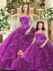 Enchanting Purple Ball Gowns Tulle Strapless Sleeveless Beading and Ruffles Floor Length Lace Up Vestidos de Quinceanera