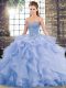 Pretty Sweetheart Sleeveless Quinceanera Gowns Brush Train Beading and Ruffles Lavender Tulle