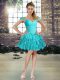 Off The Shoulder Sleeveless Organza Homecoming Dresses Beading and Ruffles Lace Up