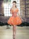 Romantic Sleeveless Mini Length Beading and Ruffles Lace Up Cocktail Dress with Orange