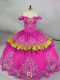 Floor Length Fuchsia Ball Gown Prom Dress Satin Sleeveless Embroidery