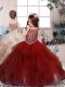 Scoop Sleeveless Lace Up Little Girl Pageant Gowns Red Organza