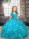 On Sale Straps Sleeveless Lace Up Winning Pageant Gowns Aqua Blue Organza